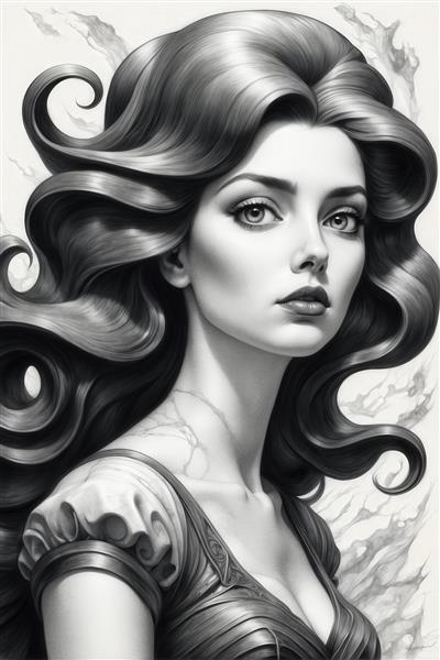 عکس پرتره زن با موهای بلند فانتزی برای تابلو و پوستر دیواری شیک