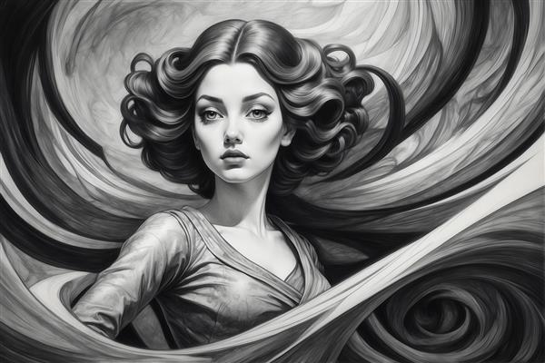 طرح پرتره زن با موهای فر مشکی دکوراتیو برای چاپ روی کوسن و ماگ