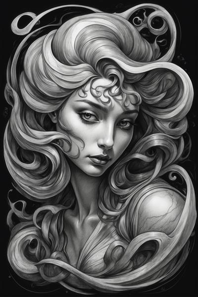 تصویر پرتره زن با موهای موج‌دار پرحجم برای چاپ تابلو دکوراتیو باکیفیت