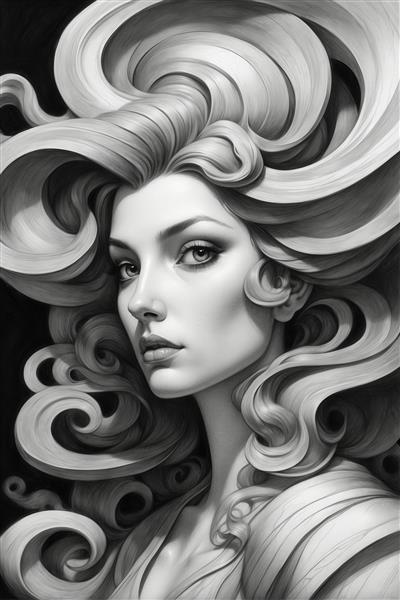 تصویر پرتره زن با موهای موج‌دار بلوند و حالت دار برای چاپ روی پرده