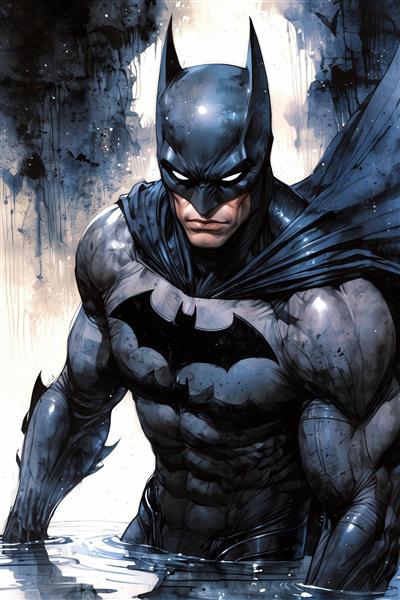 طرح بتمن با جلوه آبرنگی تیره و آبی برای چاپ روی کوسن و روتختی