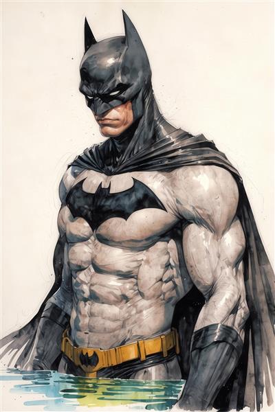 عکس بتمن با نقاشی آبرنگ خاکستری برای تابلو دکوراتیو مردانه