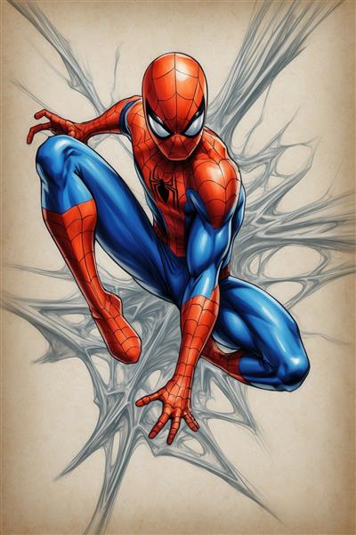 طرح اسپایدرمن با لباس قرمز و آبی برای پوستر دیواری اتاق کودک و نوجوان