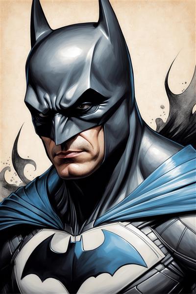 طرح پرتره بتمن با شنل آبی تیره برای چاپ روی کوسن و قاب موبایل