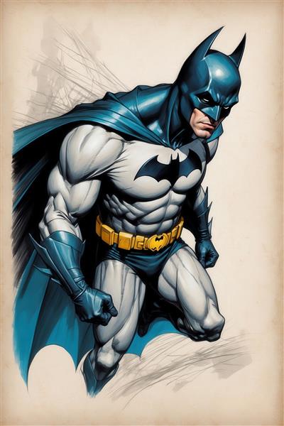 تصویر بتمن با شنل آبی و خاکستری برای چاپ روی تابلو دکوراتیو باکیفیت