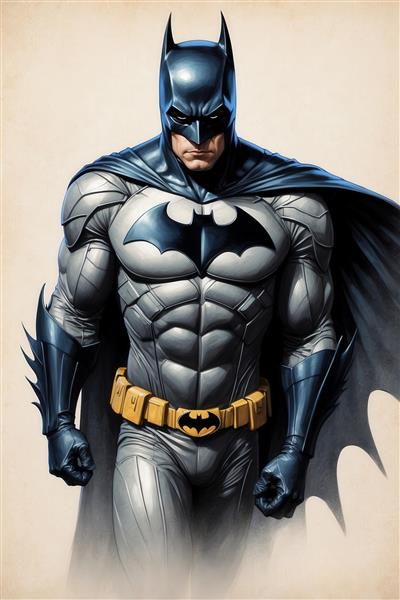 عکس بتمن با لباس خاکستری و آبی باکیفیت برای پوستر دیواری اتاق نوجوان