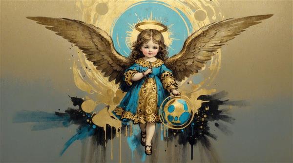 عکس ملکه‌ی بالدار با لباس نیم‌تنه و جزئیات طلایی برای پوستر