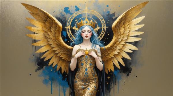 طرح الهه بالدار با آستین‌های افتاده و بال‌های بزرگ برای چاپ