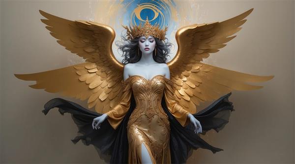 عکس ملکه‌ی بالدار با پوست آبی و پرهای طاووسی برای چاپ کوسن