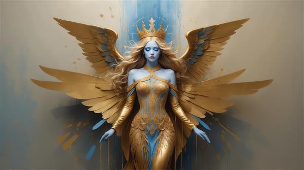 تصویر ملکه بالدار طلایی با پوست آبی برای پوستر دیواری مدرن