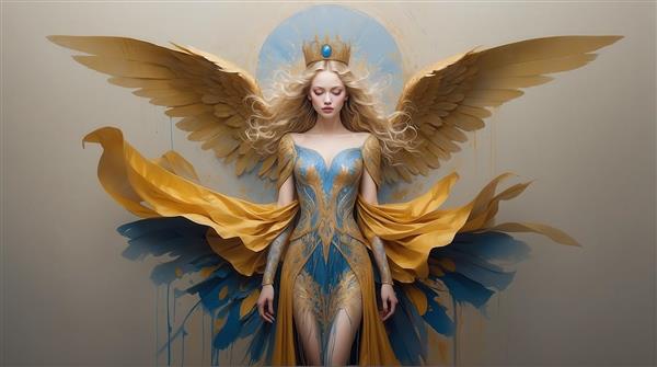 عکس والکری با موهای بلوند طلایی و لباس آبی برای پرده و ماگ