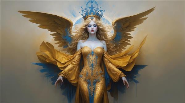 عکس الهه با لباس آستین بلند طلایی برای پوستر دکوراتیو مدرن