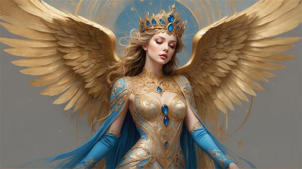 عکس والکری با بال طلایی و لباس آبی سلطنتی برای پوستر دیواری