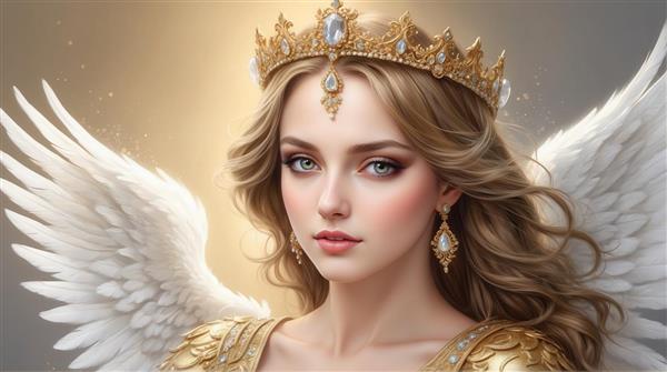 طرح پرتره زن بالدار با تاج و جواهرات بزرگ برای پوستر دیواری شیک