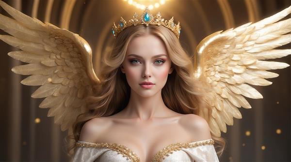 عکس ملکه فرشته با تاج فیروزه‌ای و هاله‌ی نور برای تابلو دکوراتیو