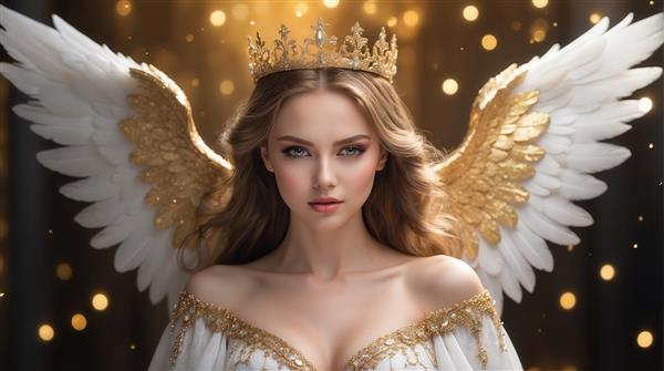 طرح پرتره فرشته با بال‌های سفید و طلایی برای پوستر دیواری شیک