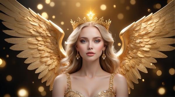 عکس فرشته با تاج درخشان و بال‌های طلایی برای روتختی
