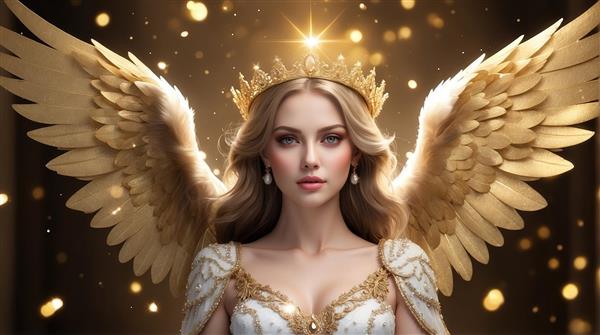تصویر فرشته با تاج و گردنبند طلایی برای چاپ روی کوسن