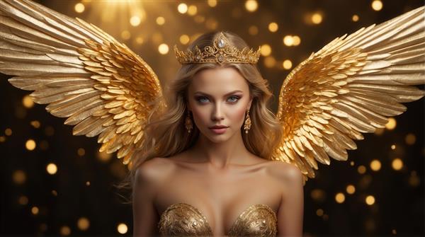 عکس پرتره فرشته با تاج زرین و لباس مجلل برای پرده