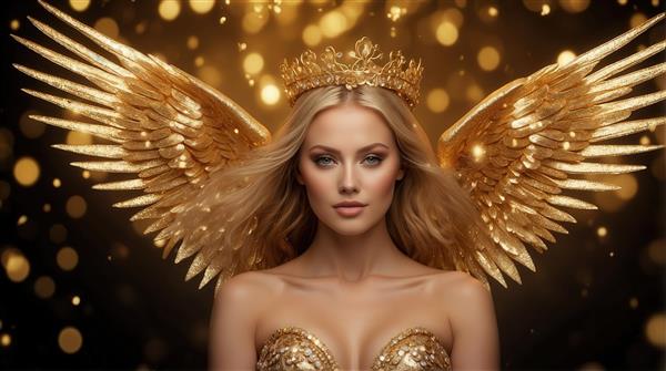 تصویر فرشته با تاج و بال طلایی بزرگ برای چاپ روی ماگ