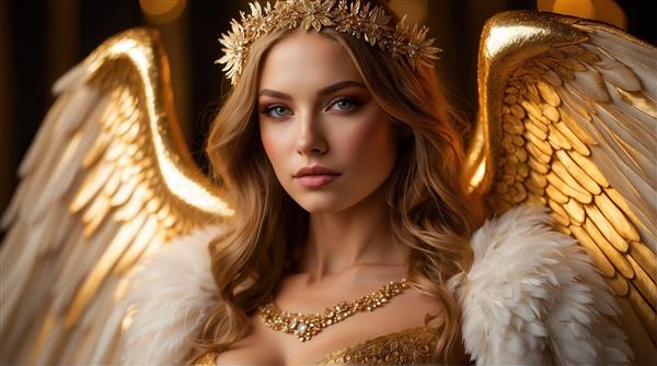طرح پرتره فرشته با تاج و گردنبند طلایی برای کوسن و روتختی