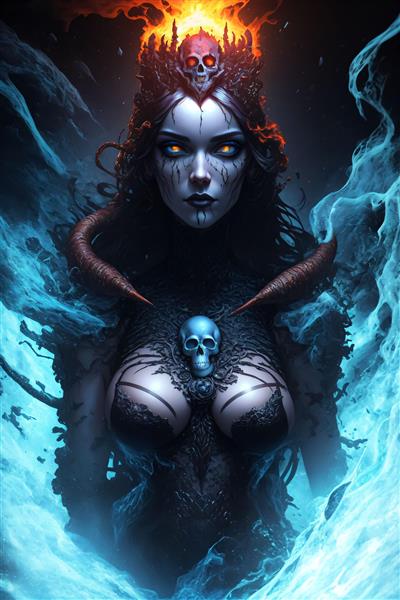عکس ملکه شیطانی با جمجمه درخشان برای تابلو فانتزی تاریک