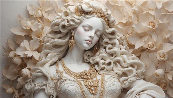 عکس پرتره زن با چشمان بسته و گل‌های اطراف برای چاپ روی شال