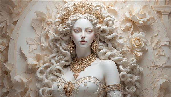 طرح پرتره زن مجسمه با تاج و گردنبند زرین برای تابلو لوکس