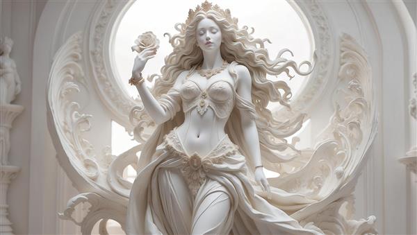 عکس مجسمه زن با ماسک و تاج برای پوستر دیواری فانتزی