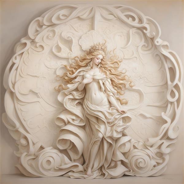 تصویر مجسمه زن با تاج و موهای موج‌دار برای روتختی چاپی باکیفیت