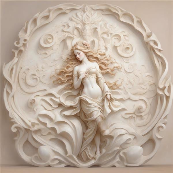 طرح نقش برجسته زن با موهای پریشان برای چاپ روی کوسن و ماگ