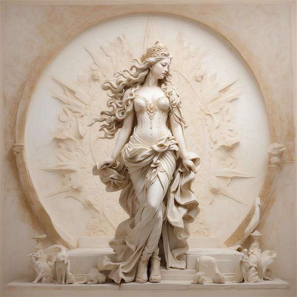 تصویر مجسمه زن زیبا با تاج و لباس بلند برای پرده چاپی