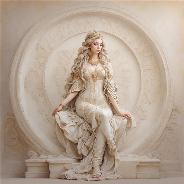 طرح زن نشسته با موهای بلند برای تابلو دکوراتیو اتاق پذیرایی