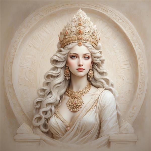 تصویر پرتره زن با تاج و گردنبند طلایی کلاسیک برای چاپ روی ماگ