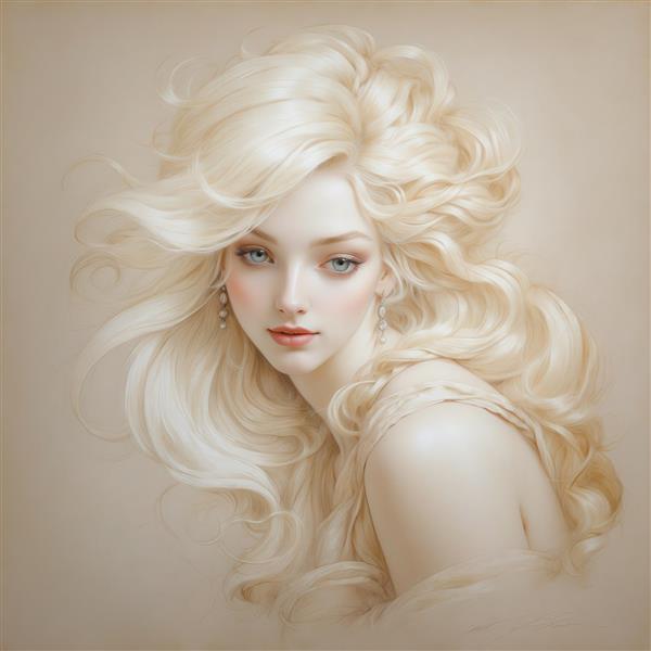 پرتره زن بلوند با موهای حجیم و پرپشت برای تابلو دکوراتیو زنانه