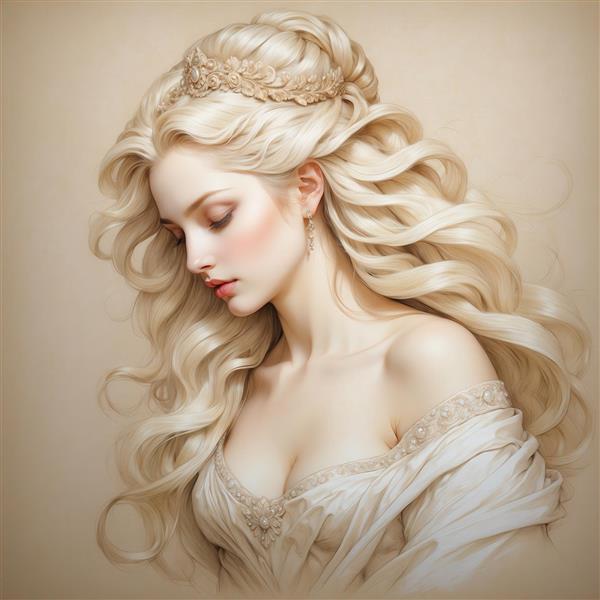 پرتره زن مو بلوند با تاج طلایی و لباس رمانتیک برای چاپ روی کوسن