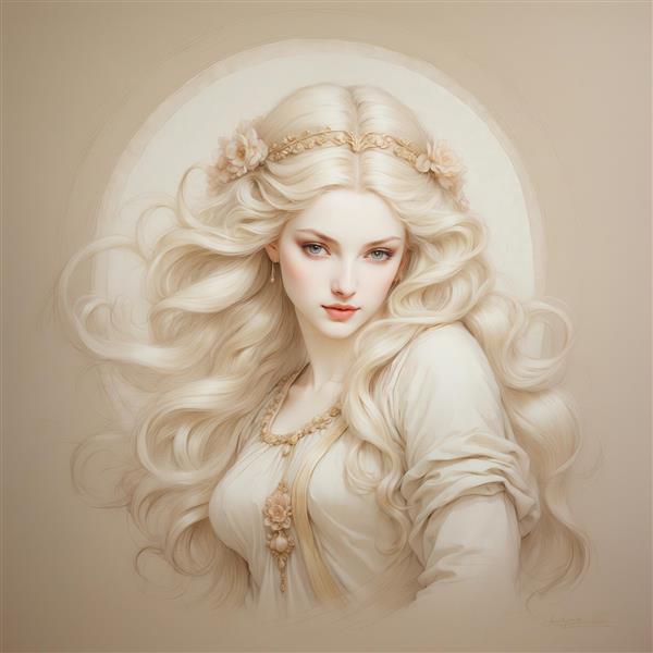 پرتره زن بلوند با موهای مواج کلاسیک سبک نقاشی برای تابلو رمانتیک