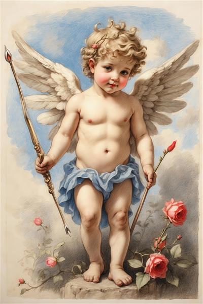عکس فرشته کوپیدو کلاسیک با تیر و کمان برای پوستر دیواری اتاق کودک