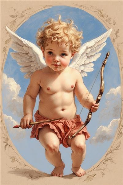 طرح فرشته کودکانه آبرنگی با تیر و کمان برای پوستر اتاق خواب کودک