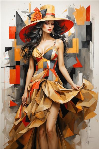 تصویر زن جذاب با لباس و کلاه آبرنگی برای پوستر دکوراتیو با تم پاییزی