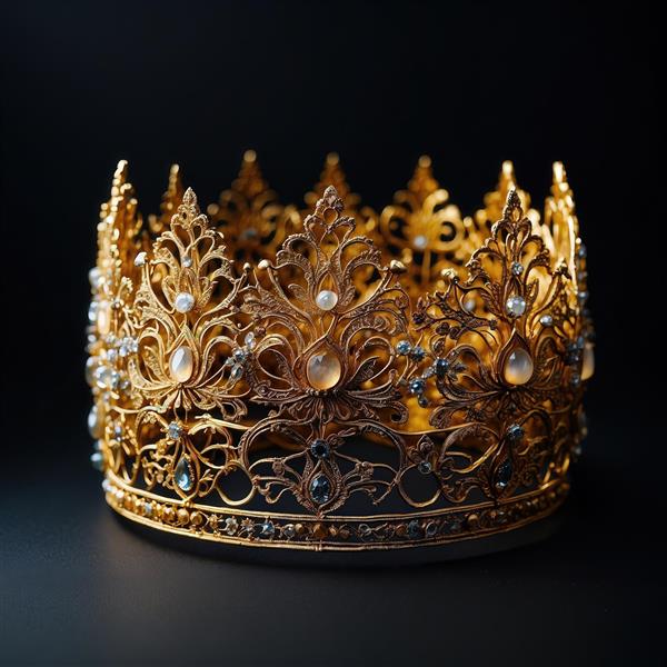عکس تاج سلطنتی طلایی با مروارید و نگین‌های سفید برای چاپ پرده