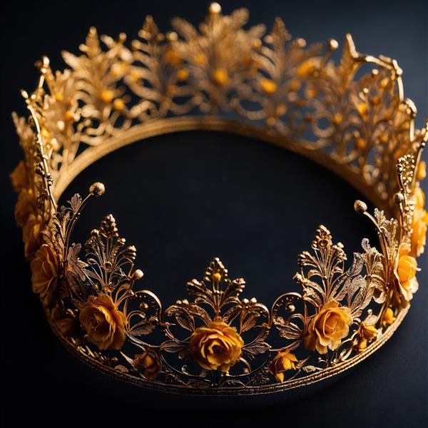 طرح تاج ملکه‌ای طلایی با گل‌های رز زیبا برای دکوراسیون اتاق خواب