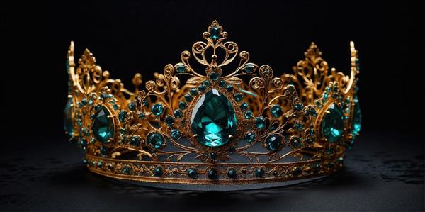 تصویر تاج سلطنتی طلایی با نگین‌های درشت سبزآبی برای تابلو دکوراتیو