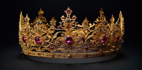 عکس تاج ملکه‌ای طلایی با نگین‌های بنفش و سرخابی برای پوستر چاپی
