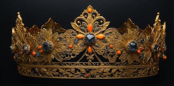 تصویر تاج پادشاهی طلایی با سنگ‌های تیره و نارنجی برای چاپ روتختی