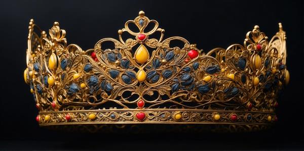 عکس تاج ملکه‌ای طلایی با نگین‌های نارنجی و آبی تیره برای چاپ ماگ