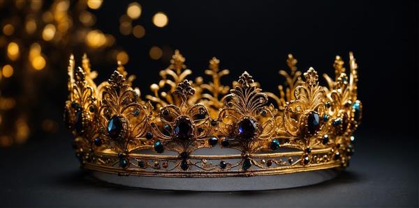 طرح تاج پادشاهی طلایی تیره با نگین‌های سیاه برای چاپ روی پرده
