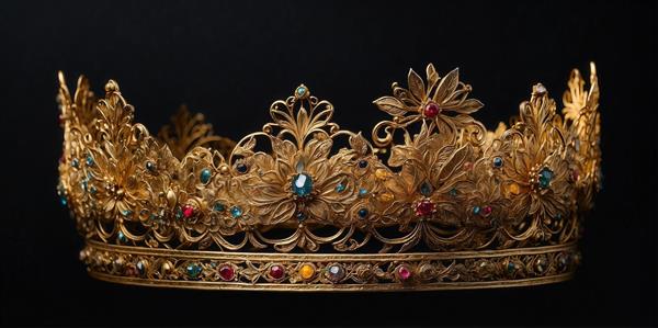 عکس تاج سلطنتی طلایی با نگین‌های چندرنگ برای تابلو دیواری باکیفیت