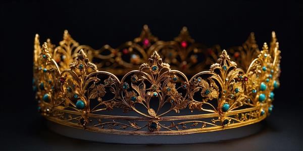 طرح تاج پادشاهی طلایی با نگین‌های فیروزه‌ای برای چاپ روی روتختی