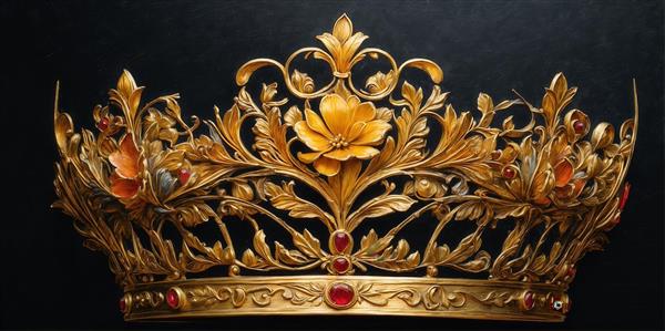 عکس تاج سلطنتی طلایی با گل‌های ظریف برای پوستر دیواری لوکس